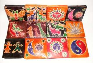 Handcrafted India Leather Tooled Painted Coin Purse  