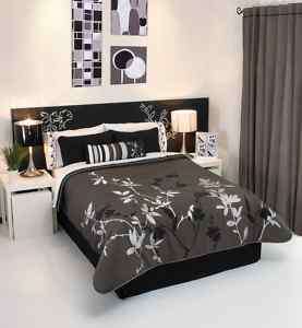 Black White Gray Leaves Comforter Bedding Set Full 9PC  