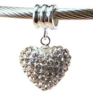   Heart Charm Bead with Sterling Silver Fits Pandora, Chamilia Bracelets