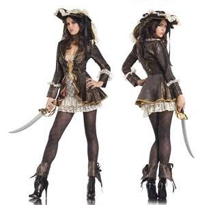 RUM PIRATE 4 PC COSTUME LACE TUBE DRESS, JACKET, BOOT COVERS AND HAT S 