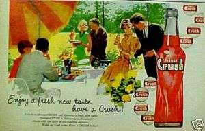 1960 Orange Crush Soda Pop Bottle Cap Cartoon Print AD  