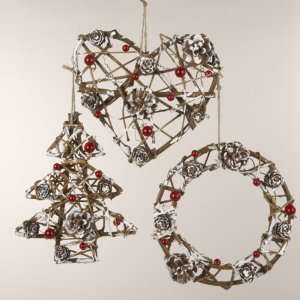   Rattan Ring, Heart and Wreath Christmas Ornaments