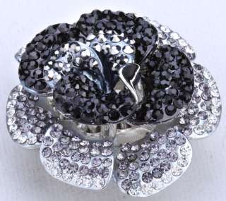 Black gray swarovski crystal flower pendant pin brooch jewelry  