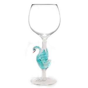  Hand Blown Blue Swan Wine Glass by Yurana Designs W115 
