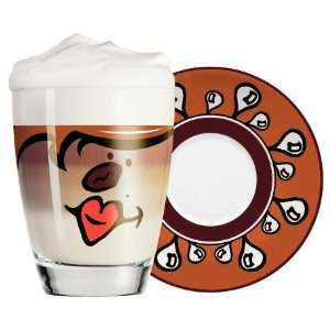 Coffee Mug and Saucer Set, Mia Cara, Bean Face, Glass and China Coffee 