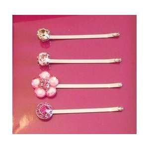   Pink Collection Bobby Pins with Swarovski Crystal   Set of 4 Beauty
