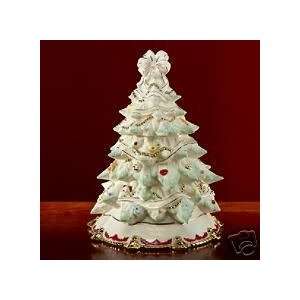 Lenox Sweet Family Cookie Jar Christmas Tree Shaped and Accented in 