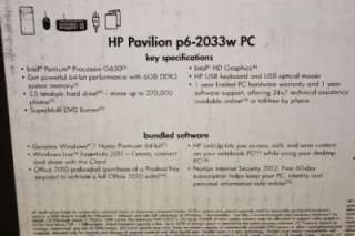 HP p6 2033w Desktop PC Bundle NEW   