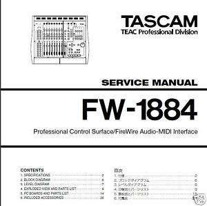 TASCAM FW 1884 Service Manual Schematic Diagrams New CD  