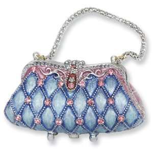 Enameled & Crystal Blue Handbag Trinket Box Jewelry