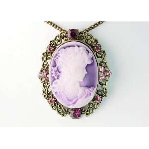   Cameo Lady Crystal Rhinestone Fashion Custom Pendant Necklace Jewelry