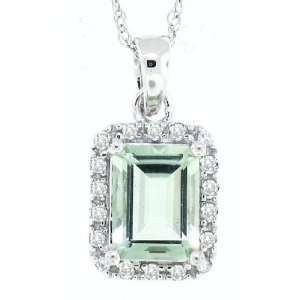 55ct Emerald Cut Green Amethyst and Diamond Gemstone Pendant in 10Kt 