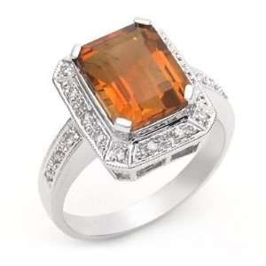    18k White Gold Emerald Cut Citrine and Diamond Ring Size 7 Jewelry