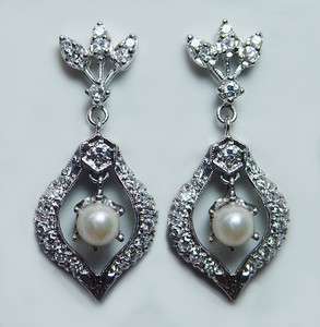   1ct Diamond Dangling Earrings 14K White Gold Estate Jewelry  