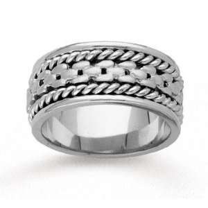  14k White Gold Fine Deco Rope Hand Carved Wedding Band 