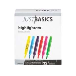  Just Basics Desk Style Fluorescent Highlighters, 12 Color 