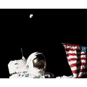  Apollo 17 Eugene Cernan w/ US Flag & Earth 8x10 Silver 
