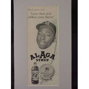 Hank Aaron Milwaukee Braves Ribbon Cane Flavor 1962 Alaga Syrup 