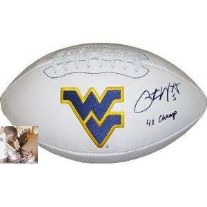 Pat White Autographed Ball   West Virginia Mountaineers Logoball 4X 