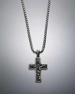 Chevron Cross Necklace, Pave Black Diamond, 22