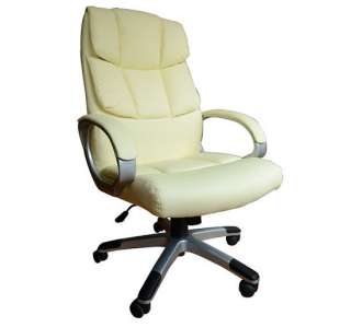  Leather Executive Cream High Back Manager Computer Office Chair Swivel