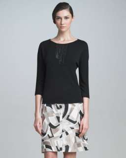 Leather Applique Tee & Abstract Pattern Skirt