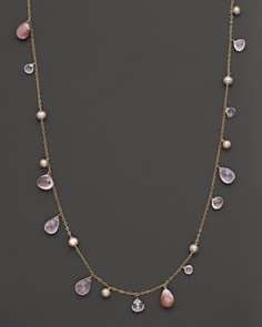 Rose Quartz, Pearl and Mother of Pearl in 14K Yellow Gold Necklace, 36 
