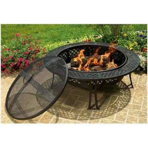 Diamond Mesh Outdoor Fire Pit Screen and Protective Cover Included 