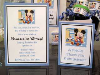 Mickey Mouse 1st First Birthday Party Invitation Favor Water Popcorn 