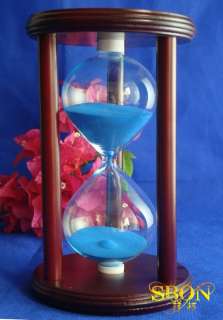 Red wood blue sand Hourglass clock watch Timer 60Min  