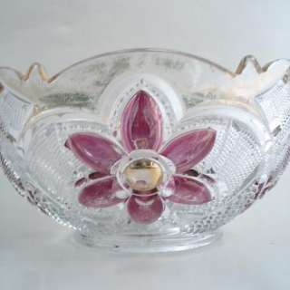 US Glass FLOWER with CANE 7 Pc Berry Bowl Set Rose Gold  