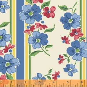Floral Tablecloth Stripe Strawberry Picnic 1950s Repro  