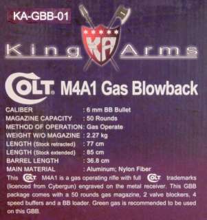 NEW aeg COLT M4A1 ka gbb 01 FULL METAL King Arms GAS BLOW BACK M4 