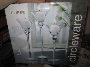 Circleware Eclipse Set 3 Glass Candle Holder Tapered  