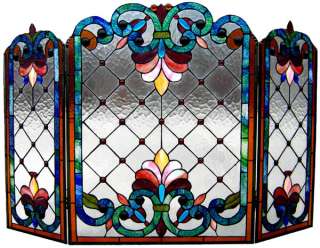 DRAMATIC GLOW STAINED GLASS FIREPLACE SCREEN/ WOW   