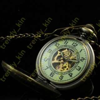 Glow in the dark Flower Brass Mechanical Pocket Watch  