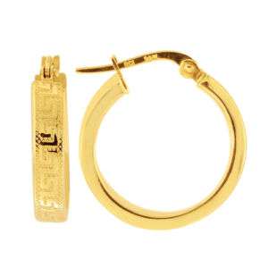 14K Yellow Gold Greek Key Design Hoop Earrings   