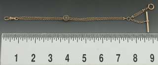 ANTIQUE 14K GOLD WATCH CHAIN PEARL & TURQUOISE SLIDER  