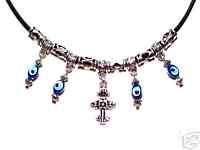 Evil Eye Necklace Greek Good Luck Charm Leather Cord  