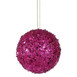  Fancy Fuschia Holographic Glitter Drenched Christmas Ball 