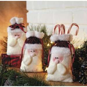  Plush Santa Drawstring Bags Set of Three 
