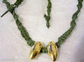 KNOTTED HEMP JEWELRY NECKLACE FOREST GREEN CENTER FOCAL BEADS SURFER 