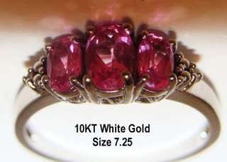 Pink Tourmaline Ring~3 Stones~10KT White Gold~Prong Set~Nice Gallery 