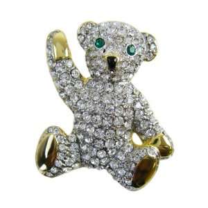   Crystal Studded Bear Pin   Gold Plated CZ Crystal Encrusted Bear Lapel