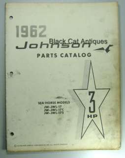 Original 1962 Johnson Parts Catalog 3 HP Sea Horse Models JW JWL17 17C 