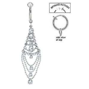  Fake Belly Navel Non Clip on Clear cz Long Chandelier Tear 