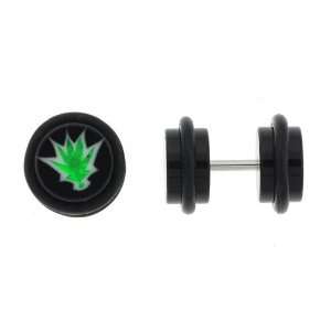 Fake Acrylic Plugs   Marijuana Leaf Logo   16g Wire   8mm/0g   Sold as 