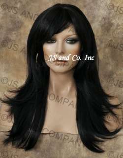HUMAN HAIR Blend wig Long Straight OFf Black Wms  