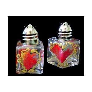  Hearts of Fire Design   Hand Painted   Mini Salt & Peppers 