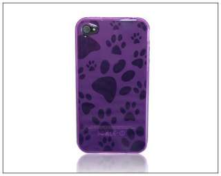 Paw Print Soft TPU Case Cover For iPhone 4 4G Purple  